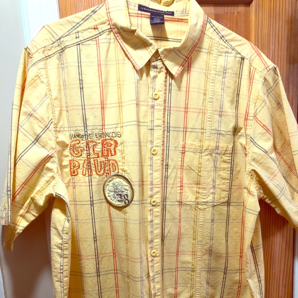 Vintage Girbaud yellow plaid short sleeve shirt